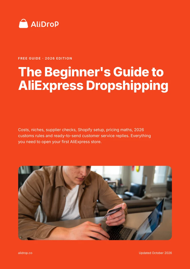 Cover of AliDrop's free Beginner's Guide to AliExpress Dropshipping 2026 PDF