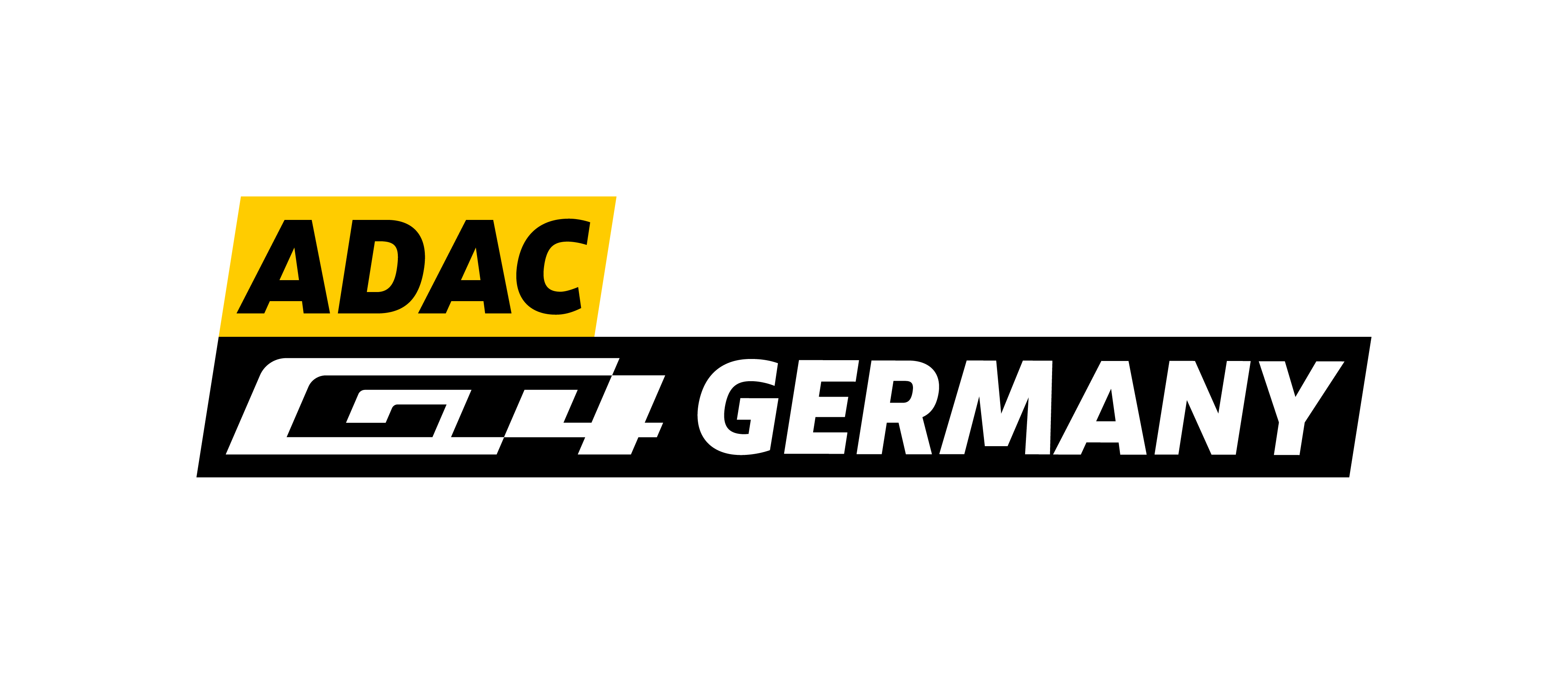 ADAC GT4 Germany Logo mit gelbem Hintergrund für ADAC und weißem Text auf schwarzem Grund.