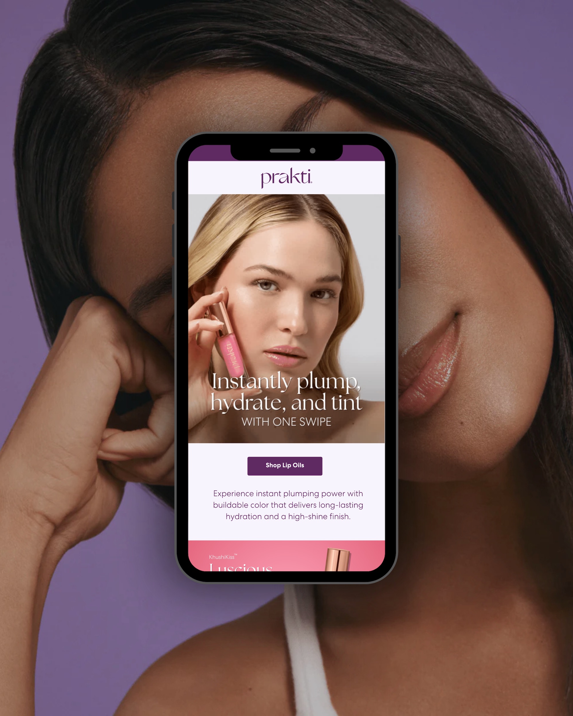 A phone mockup of the email design done by OAKS for their Prakti client.