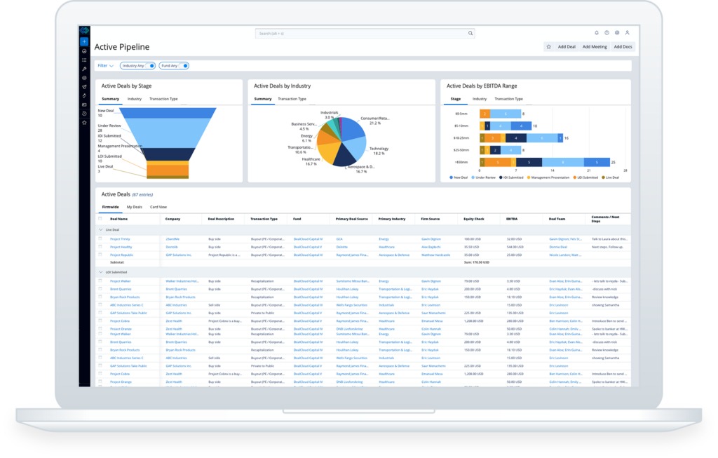 Screenshot of the DealCloud private equity CRM platform