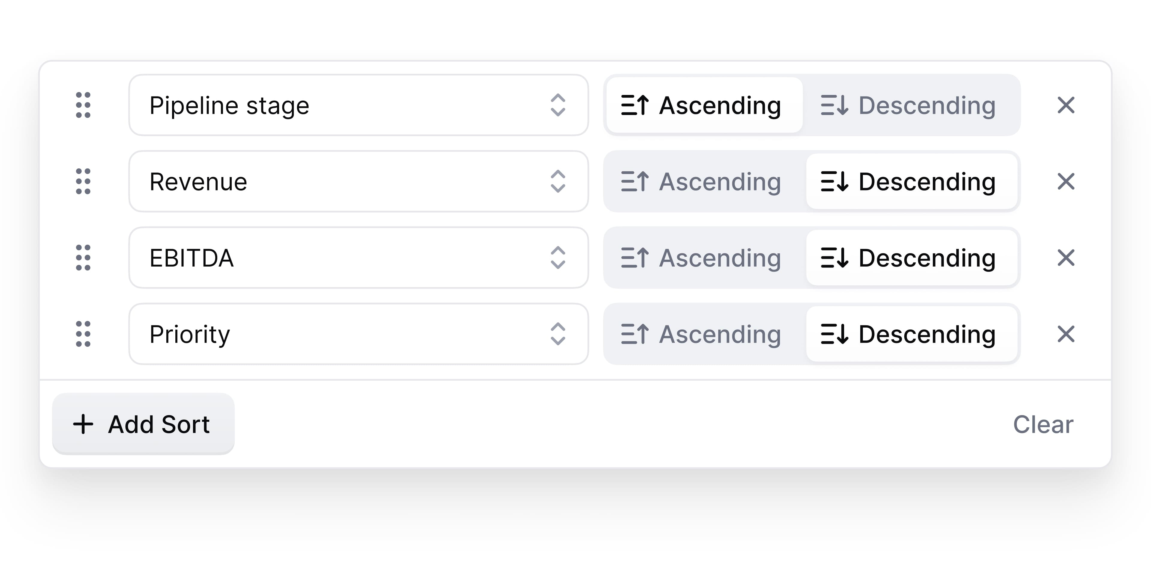 Meridian Multiple Column Sorting image