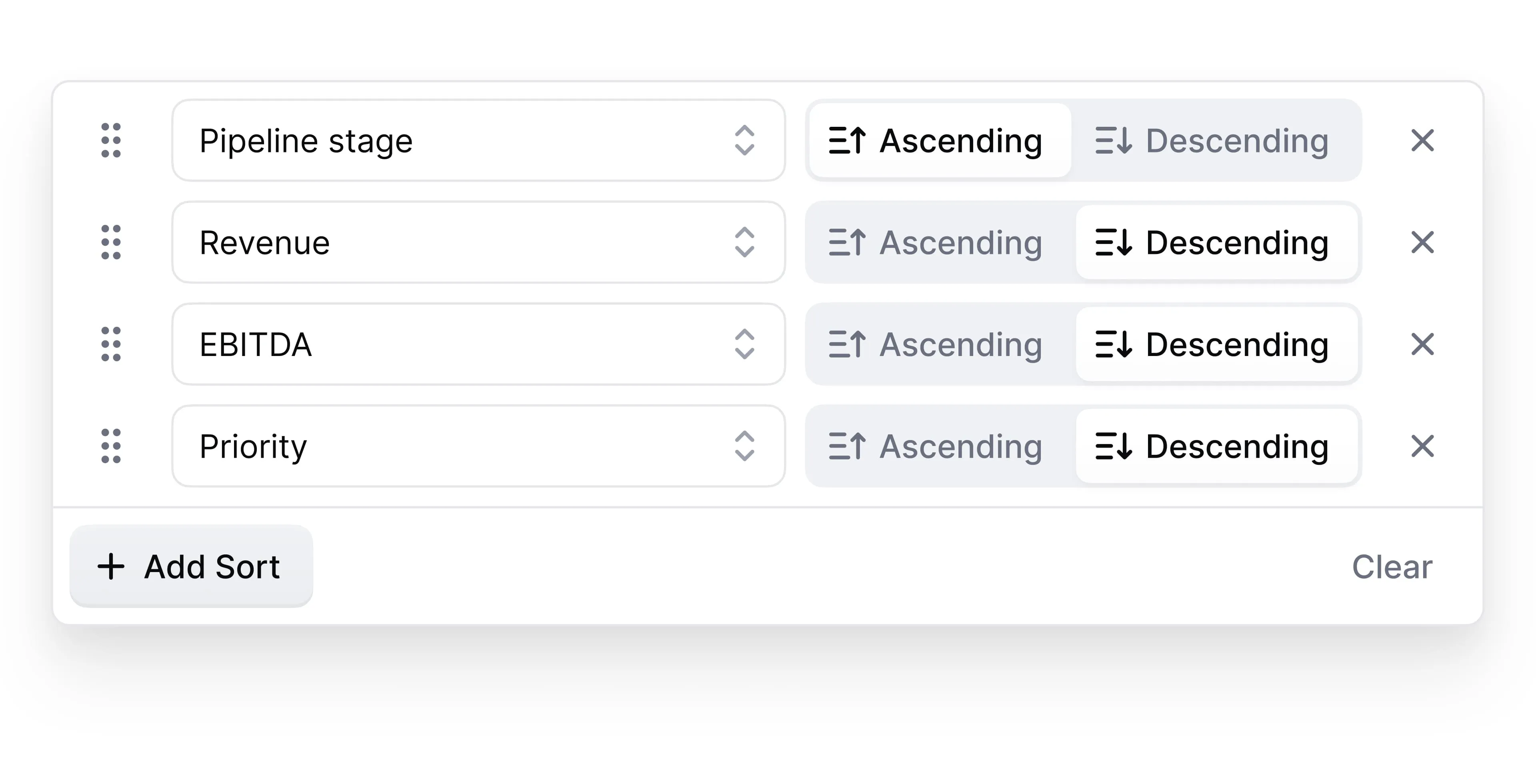 Meridian Multiple Column Sorting image