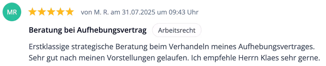 Eine Bewertung über Rechtsanwalt Thomas Klaes, Fachanwalt in Köln