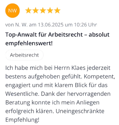 Eine Bewertung über Rechtsanwalt Thomas Klaes, Fachanwalt in Köln
