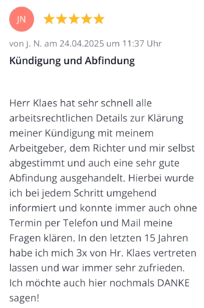 Eine Bewertung über Rechtsanwalt Thomas Klaes, Fachanwalt in Köln