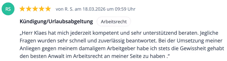 Eine Bewertung über Rechtsanwalt Thomas Klaes, Fachanwalt in Köln