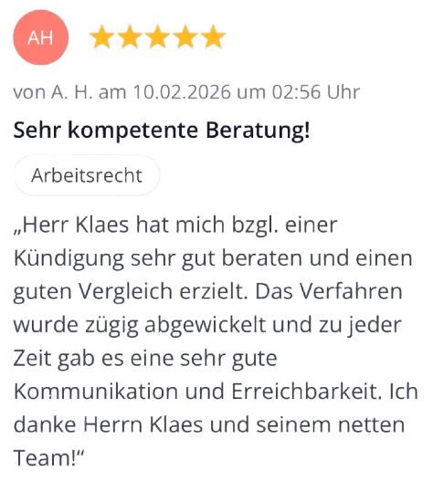 Eine Bewertung über Rechtsanwalt Thomas Klaes, Fachanwalt in Köln
