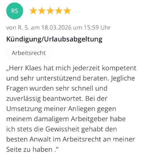 Eine Bewertung über Rechtsanwalt Thomas Klaes, Fachanwalt in Köln