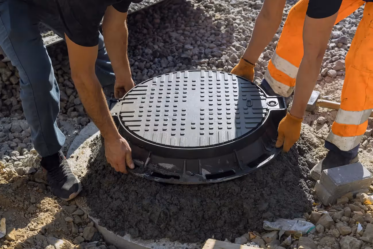 Installing a man hole on a new septic tank.