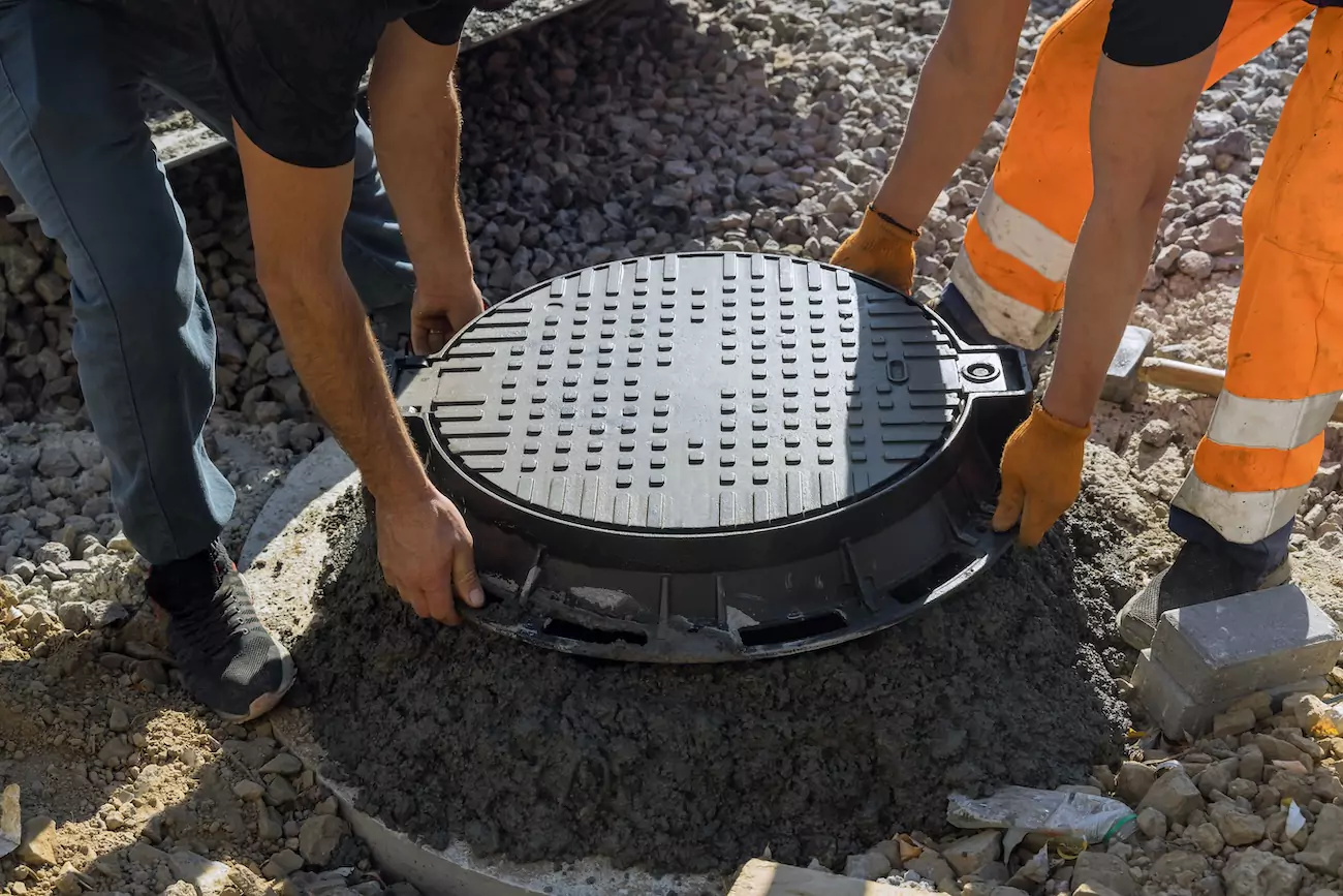 Installing a man hole on a new septic tank.