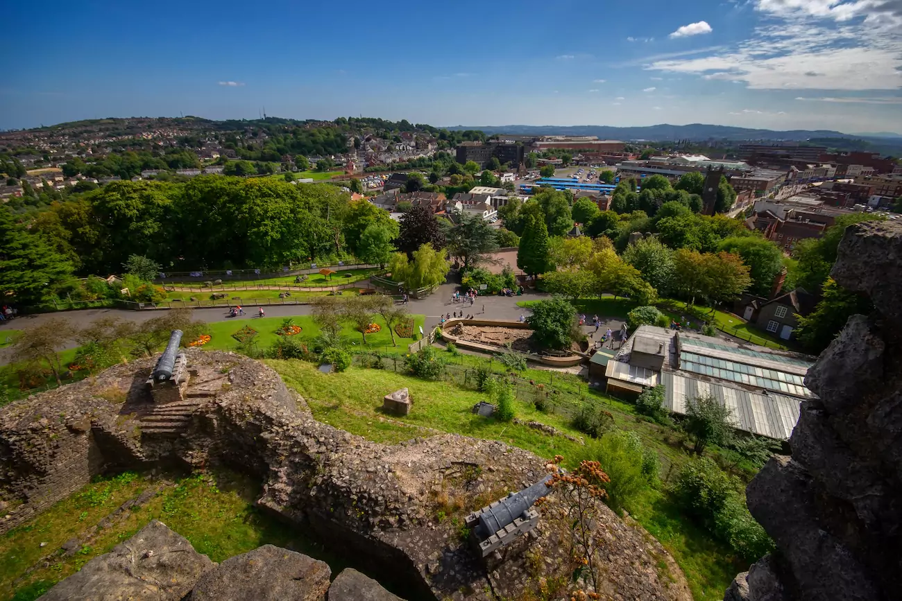 A view of Dudley town from the top of Dudley castle.