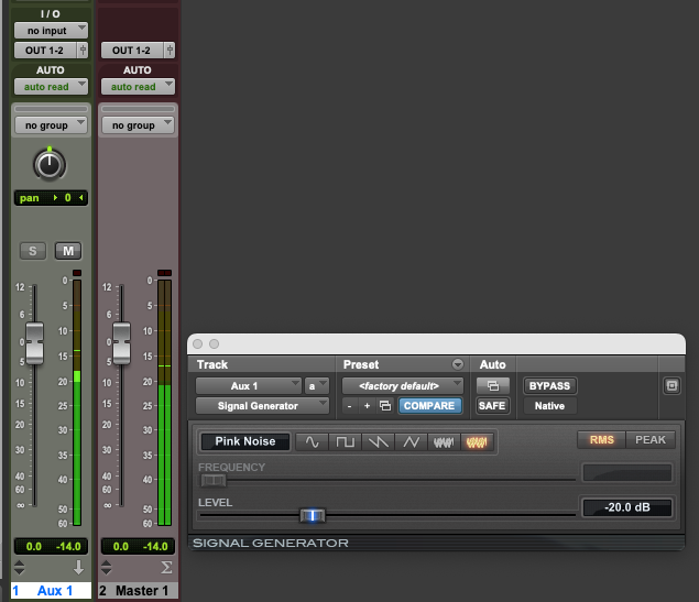 Screenshot of Avid Pro Tools' signal generator device