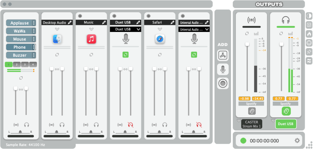 Ginger Audio Sphere virtual audio mixer software interface