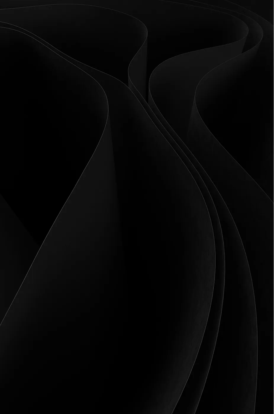 Abstract black 3D waves or curved shapes with smooth gradients and subtle highlights.