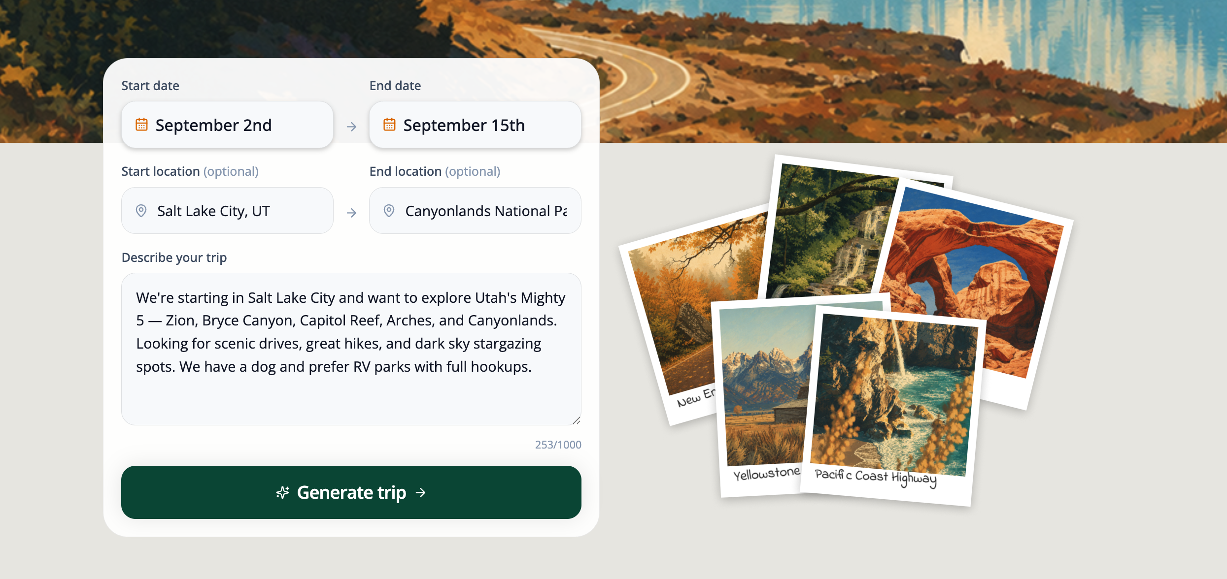 Park With Us free roadtrip planner
