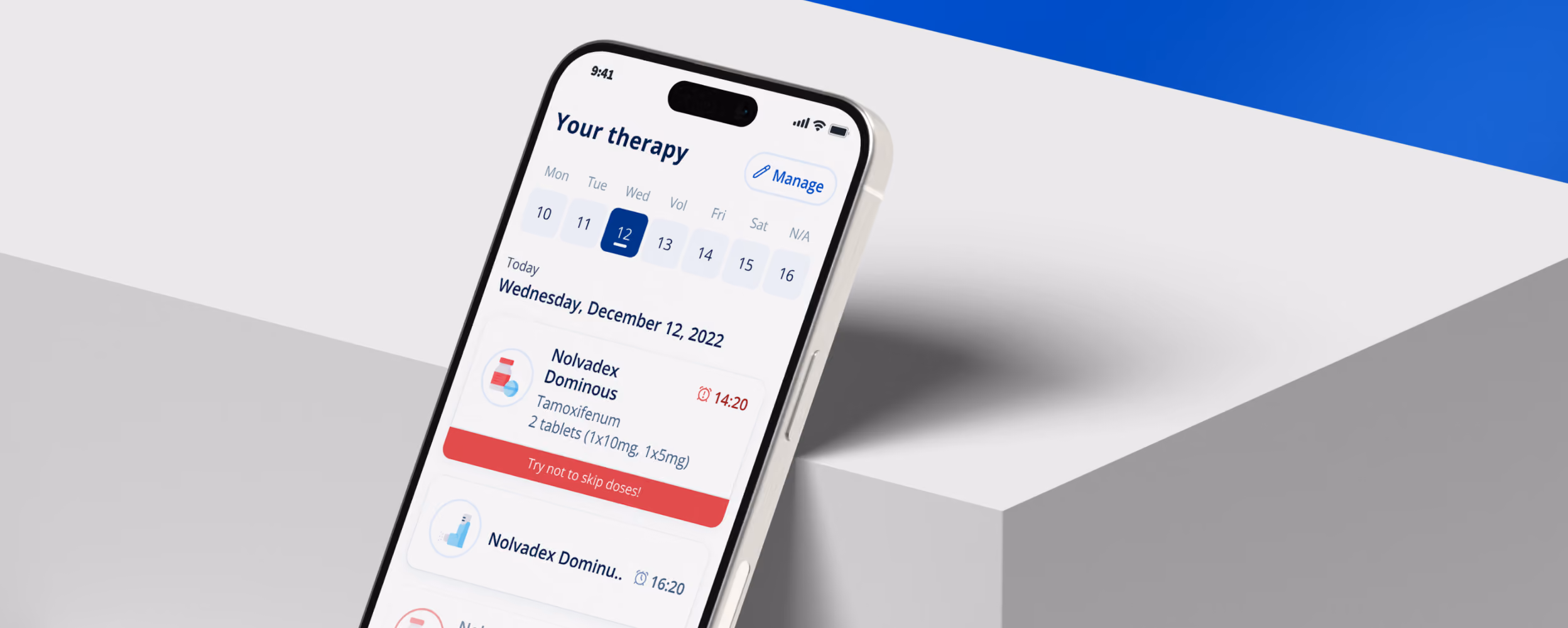 Therapy tracking app calendar view shown on a phone