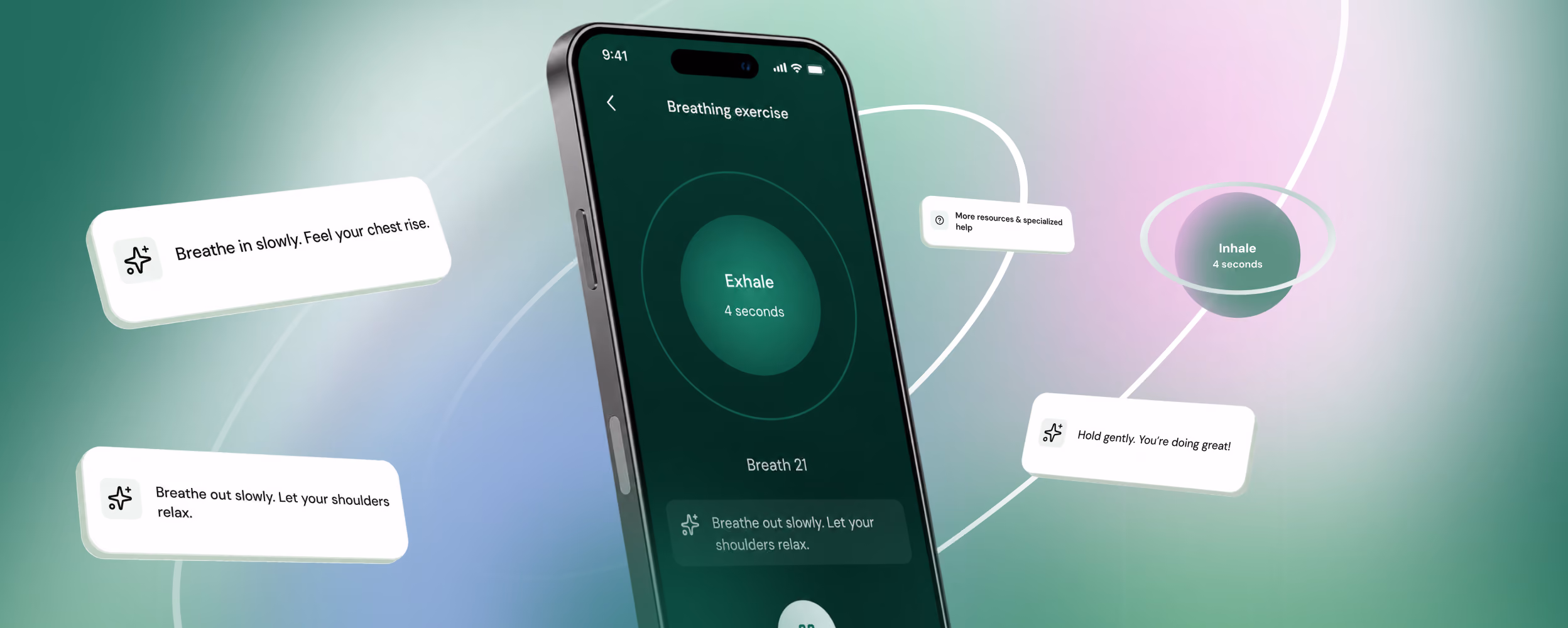 Mental health app breathing exercise screen