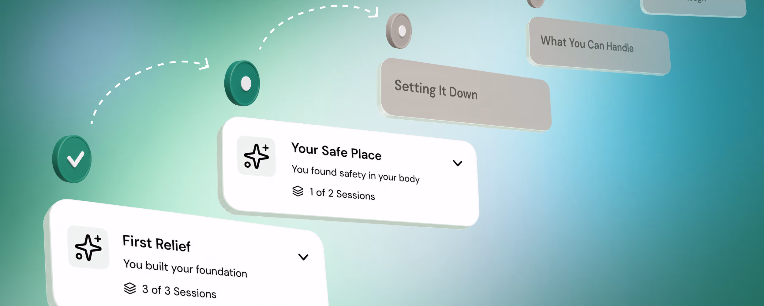 Mental health app screen showing therapy session progress cards