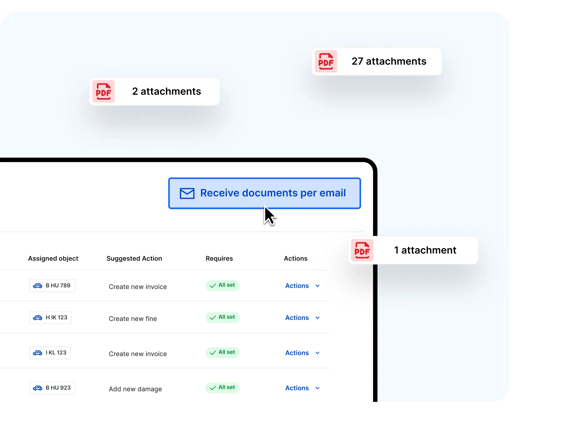 Screenshot showing the option to receive fleet documents via email.
