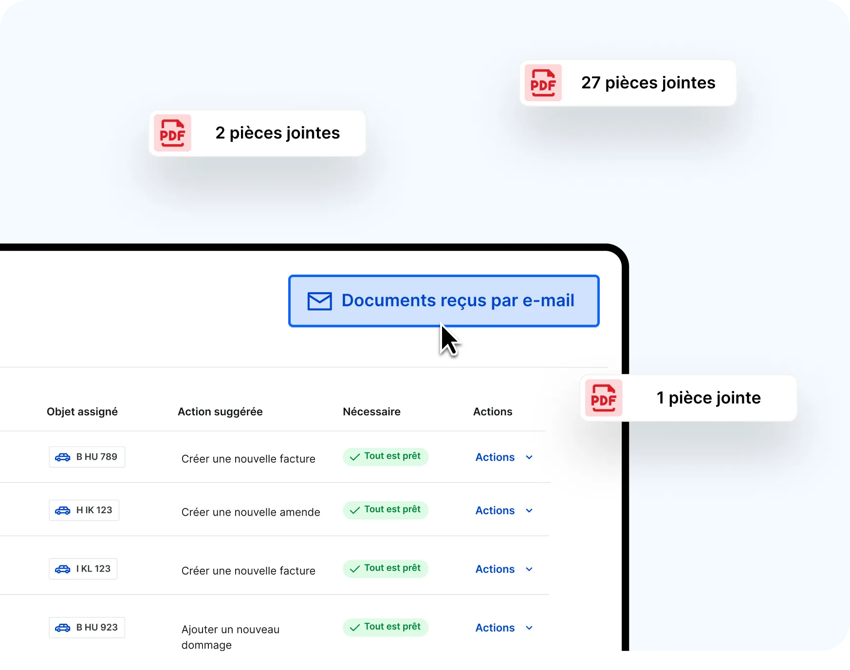 Capture d’écran montrant l’option permettant de recevoir les documents de la flotte par e-mail