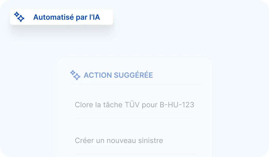 Capture d’écran d’actions automatisées pour un document de flotte