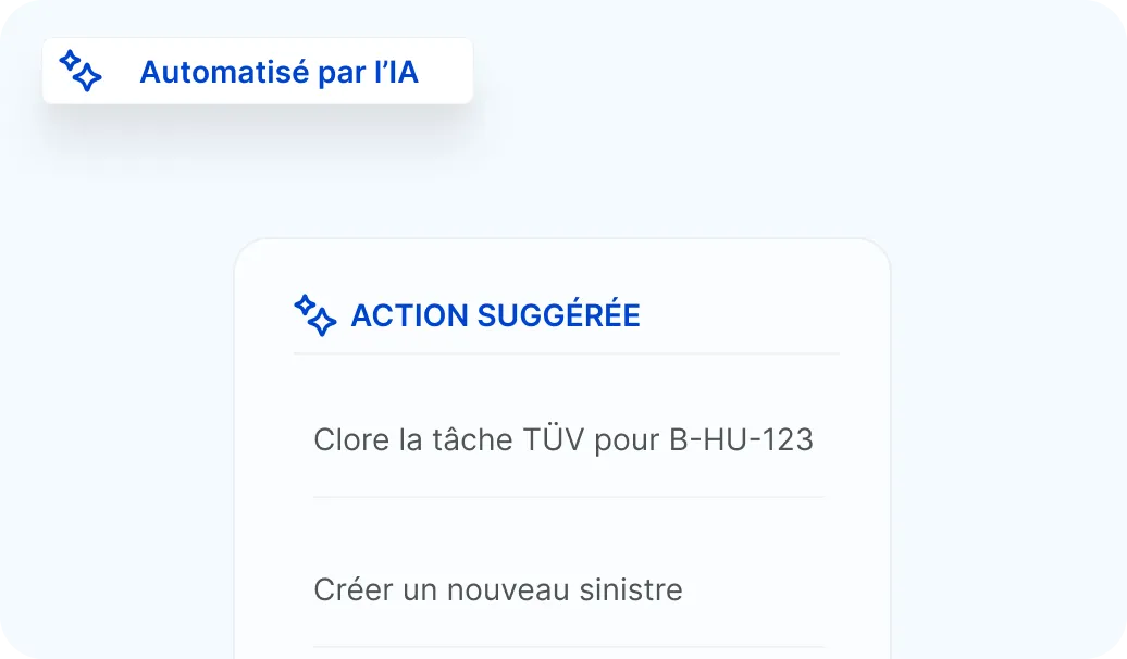 Capture d’écran d’actions automatisées pour un document de flotte