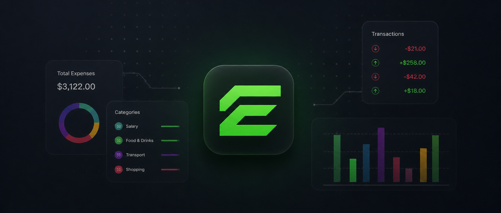 Expenso App icon card UI