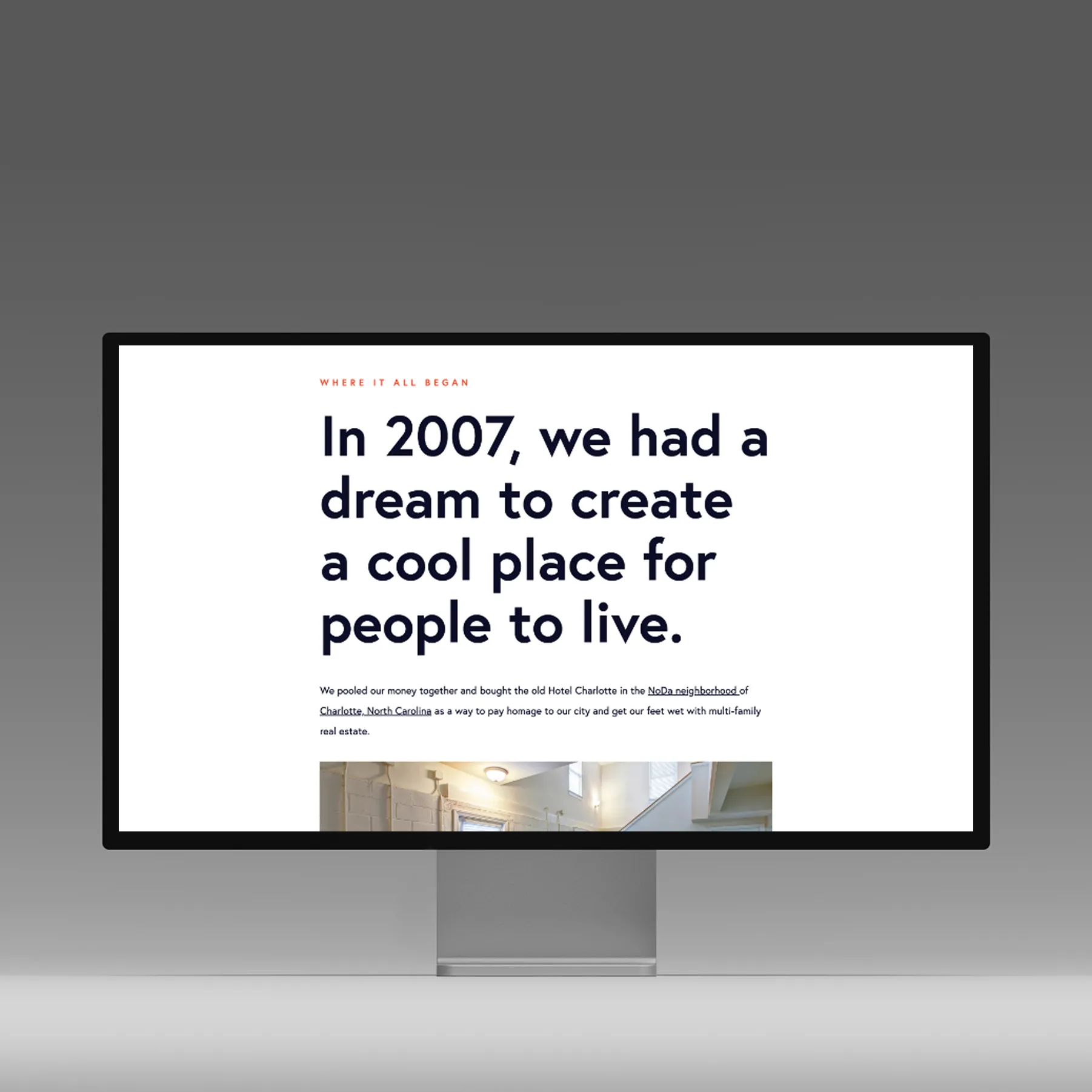 Computer screen displaying MyNiche's website with a headline stating a 2007 dream to create a cool place for people to live.