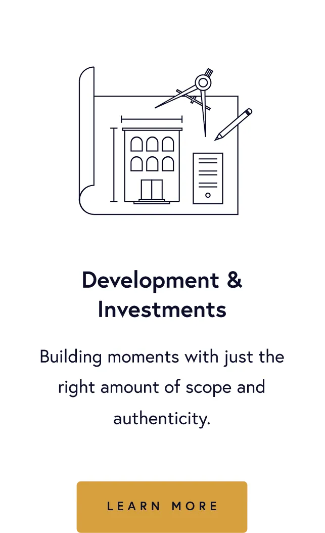 Blueprint illustration of a building with measuring compass and pencil, representing development and investments.