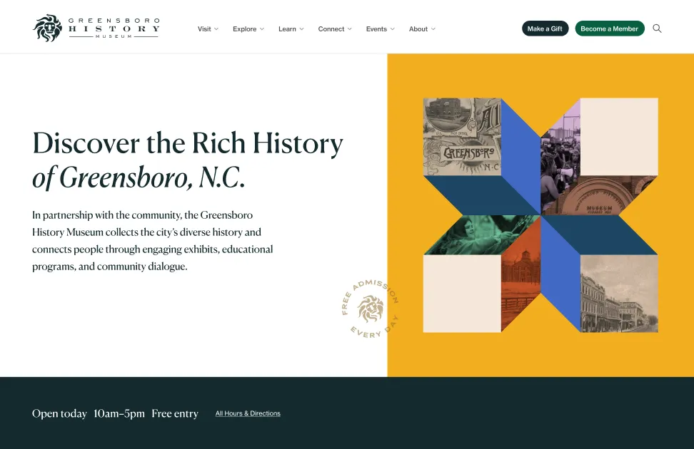 An early version of the home page hero for Greensboro History Museum's website