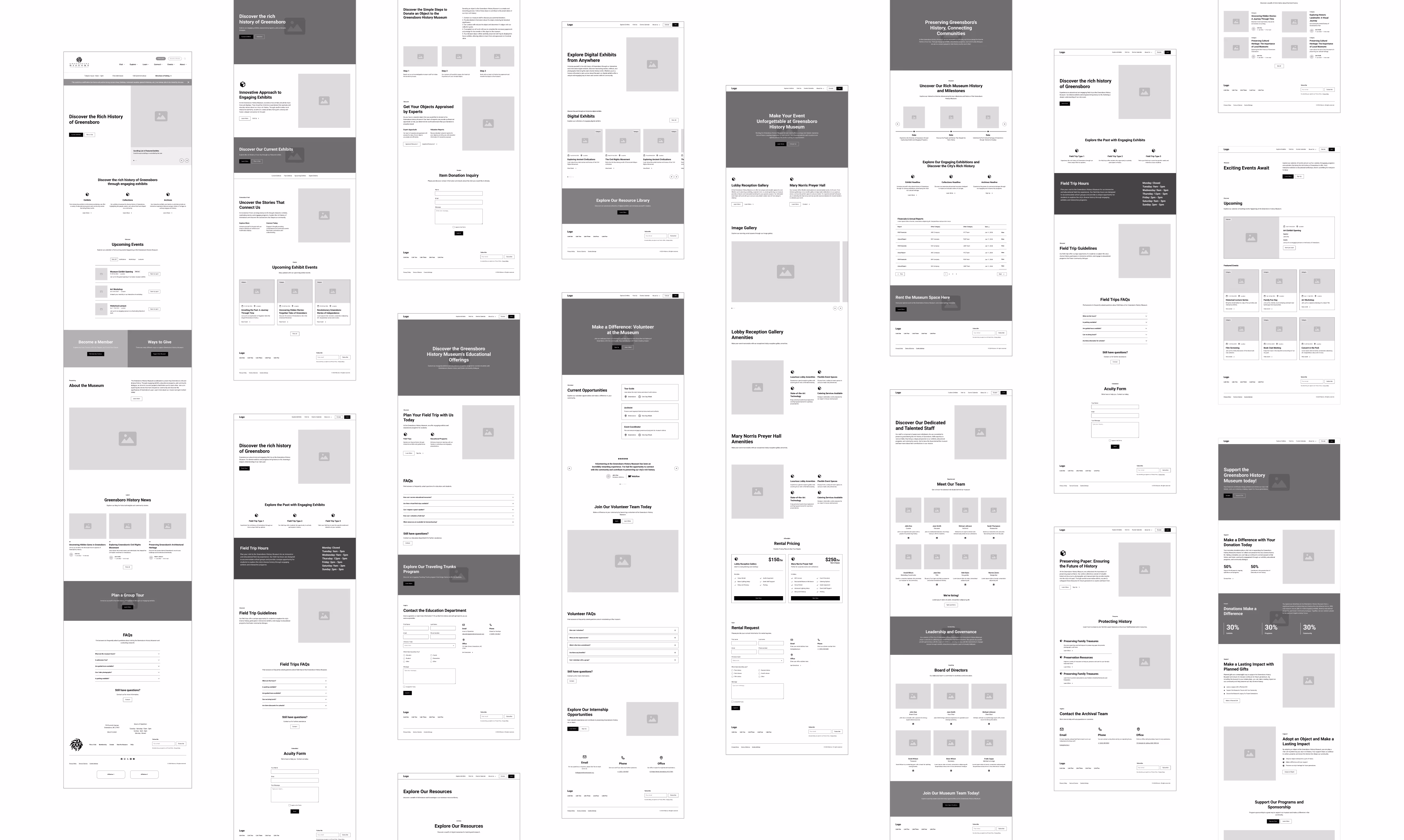 A collage of Greensboro History Museum's website wireframes
