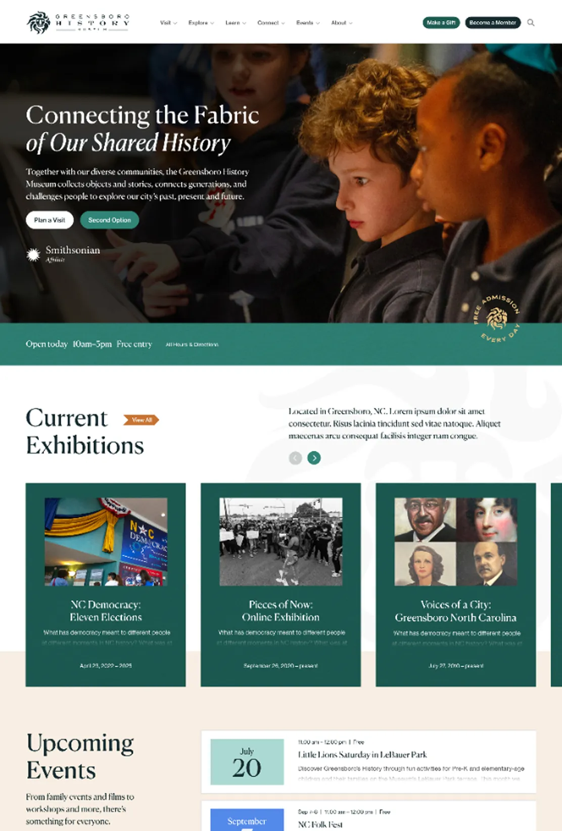 Screenshot of Greensboro History Museum's new website