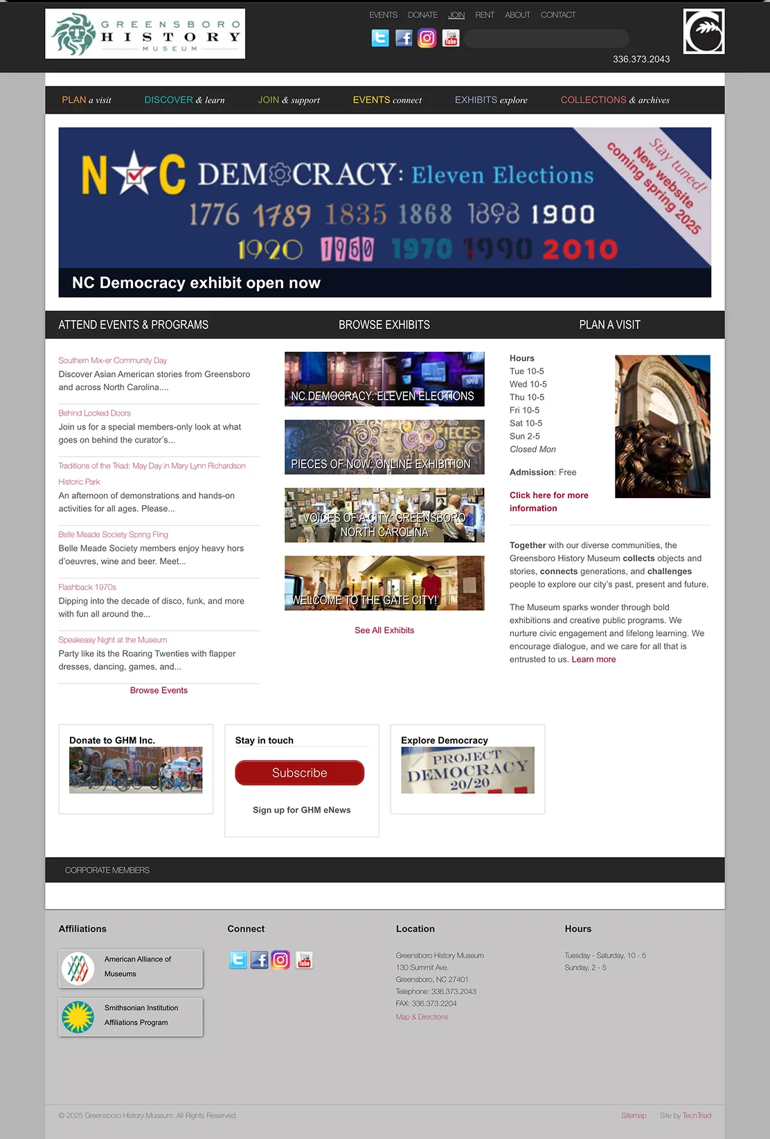 Screenshot of Greensboro History Museum's old website