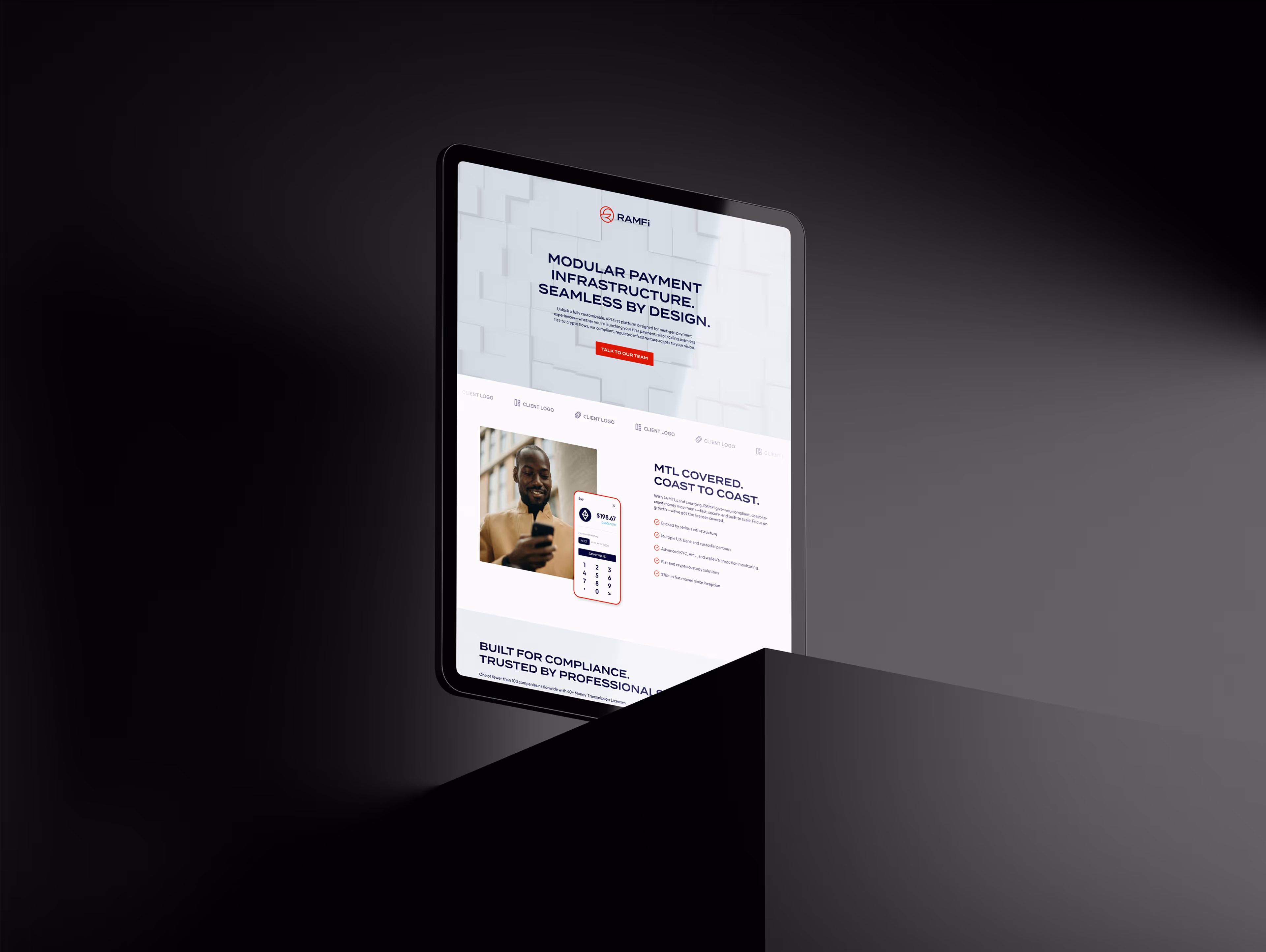 Ramfi's website home page on an iPad