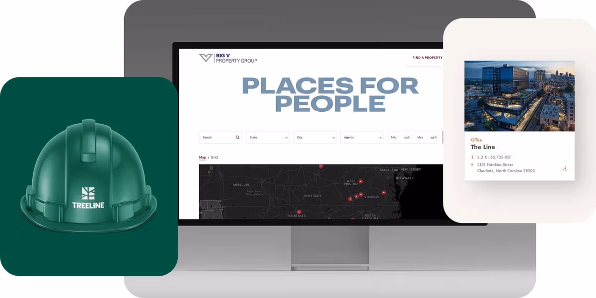 Various branding examples for commercial real estate brands