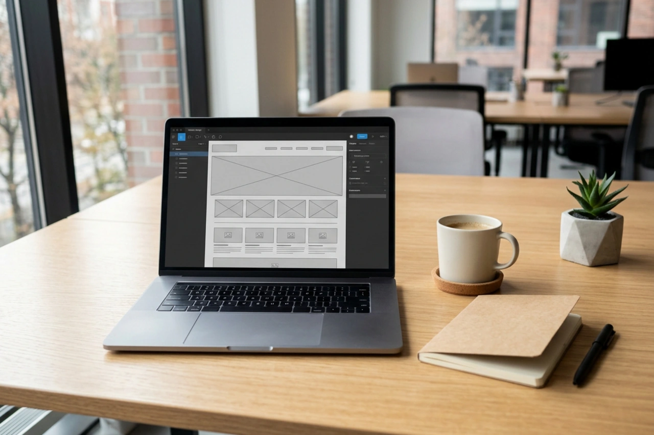 Modern website design workspace showing Webflow interface and content layout Modern website design workspace showing Webflow interface and content layout