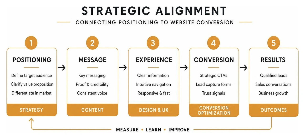 Diagram showing strategic alignment connecting positioning to website conversion Diagram showing strategic alignment connecting positioning to website conversion