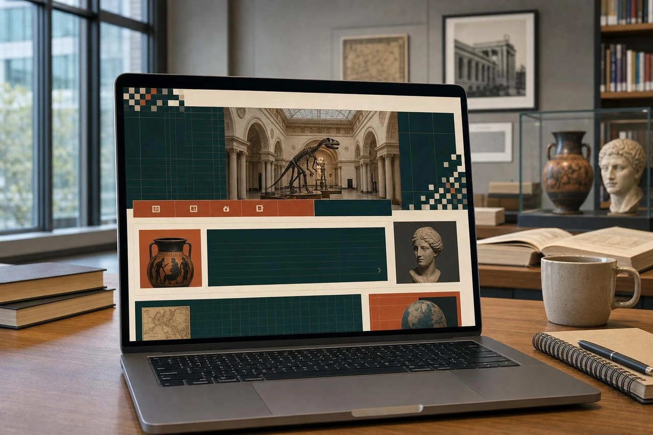 Archival website design interface showcasing retro digital design aesthetics paired with modern layout structure Archival website design interface showcasing retro digital design aesthetics paired with modern layout structure