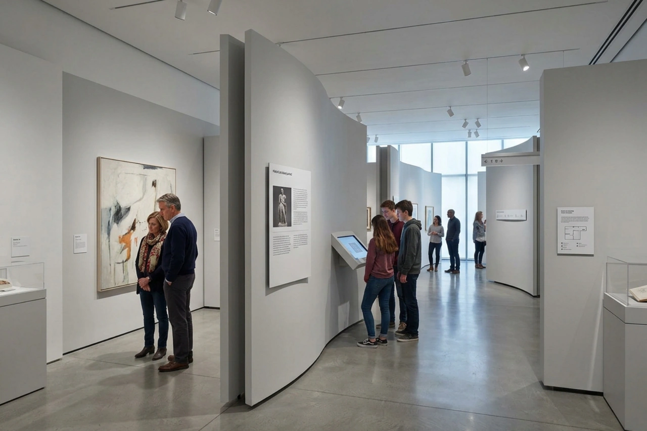 modular exhibition signage mounted on dynamic gallery partitions