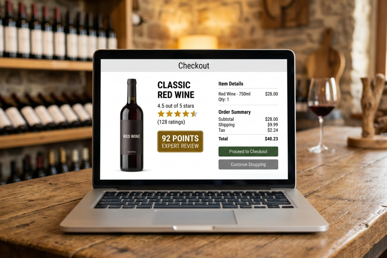 customer reviews and expert wine ratings checkout page