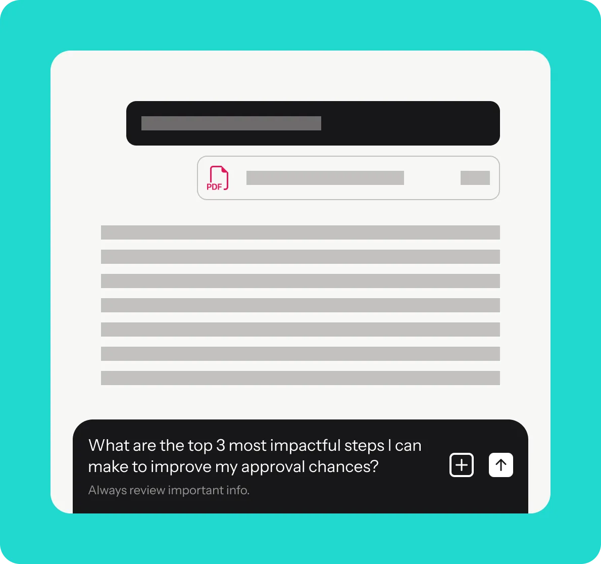 A chat with BetaScore AI asking "What are the top 3 most impactful steps I can make to improve my approval chances?"
