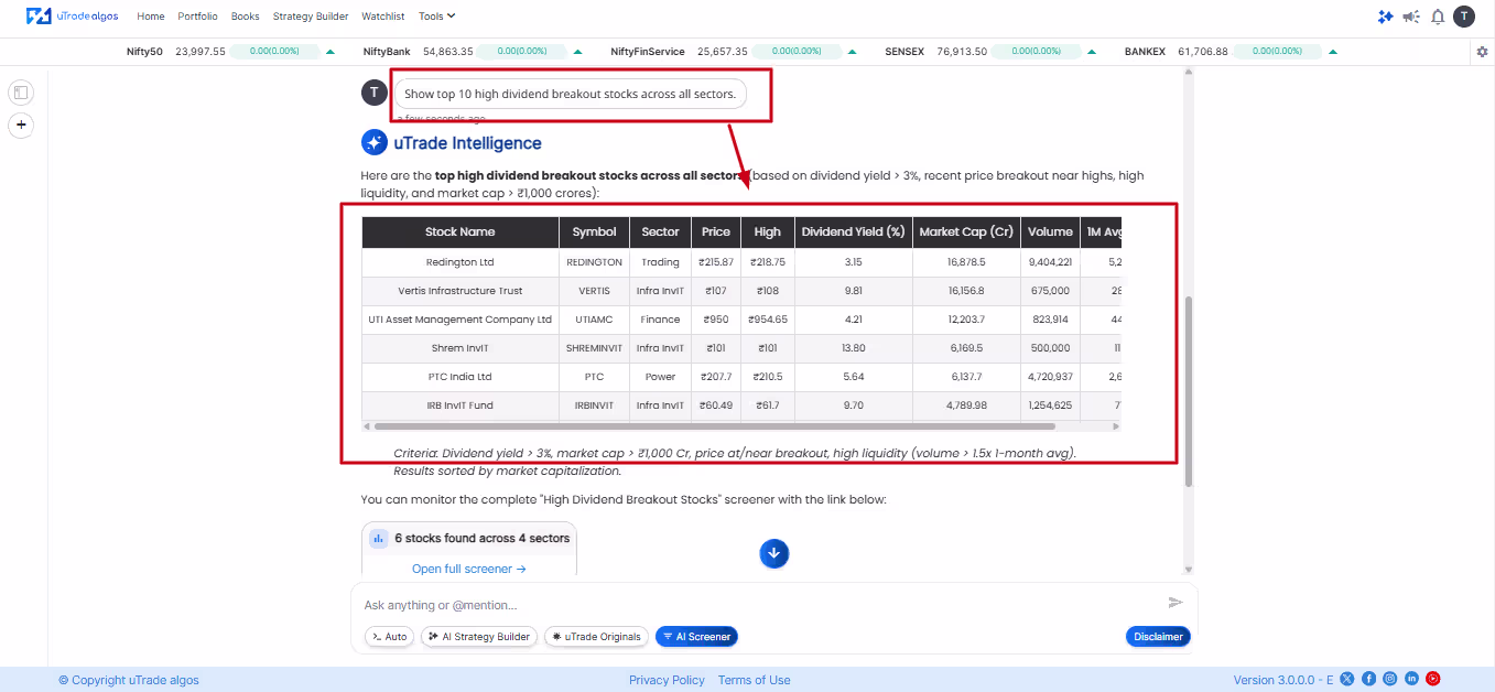 AI Stock Screener, create a trading strategy without coding with uTrade intelligence