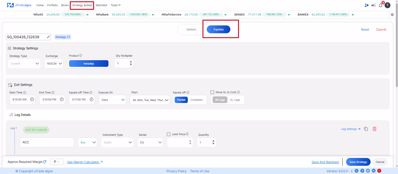 Log in to uTrade Algos, Click on Strategy Builder
