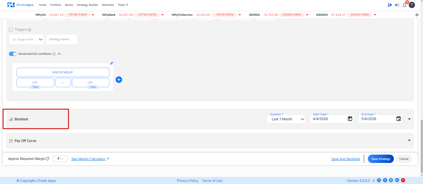 Strategy Builder, uTrade algos, Indian Traders, Backtesting