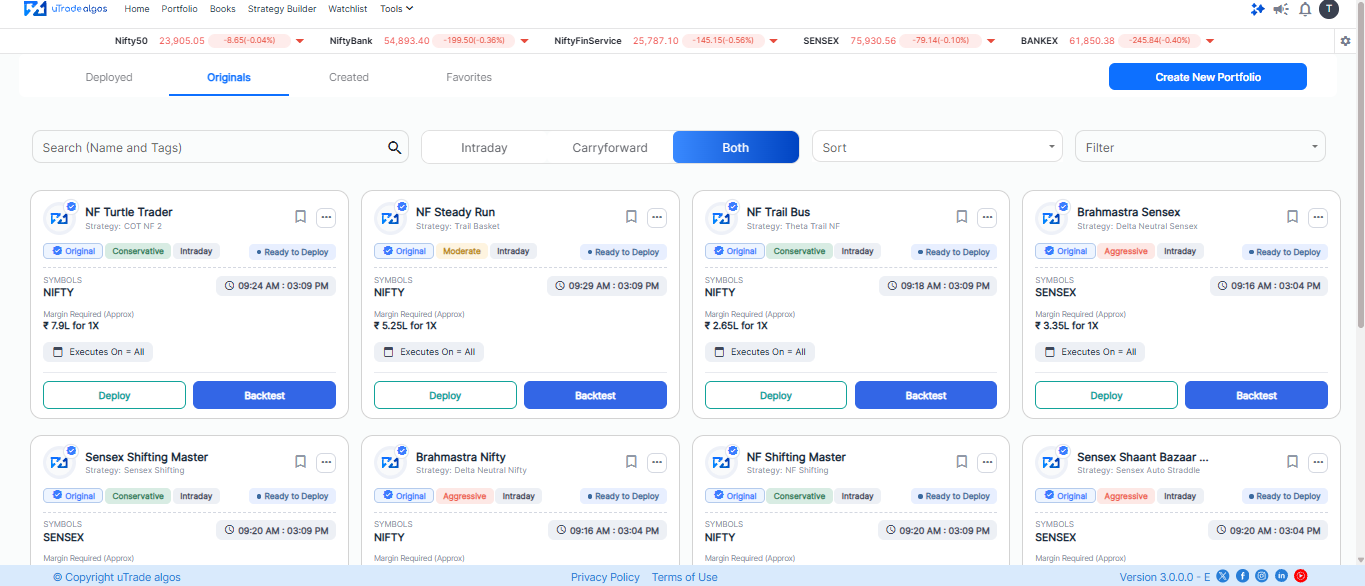 uTrade Algos, Indian traders, large cap, mid cap and small cap, pre-built strategies, uTrade Originals.