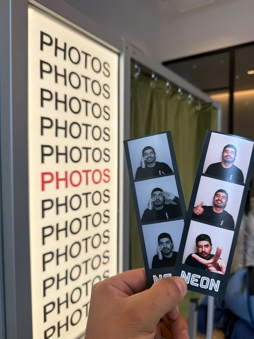 Custom photo strips from the Neon office photo booth