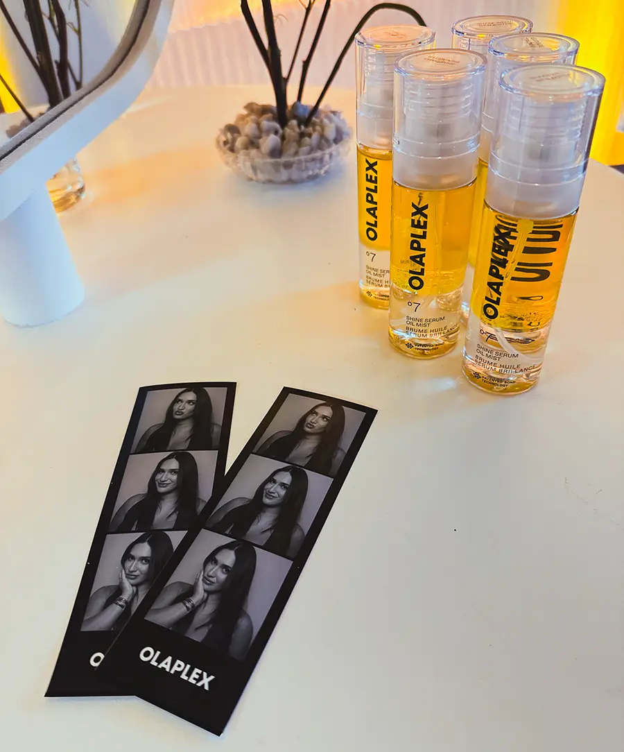 Two photo strips from a product launch photo booth
