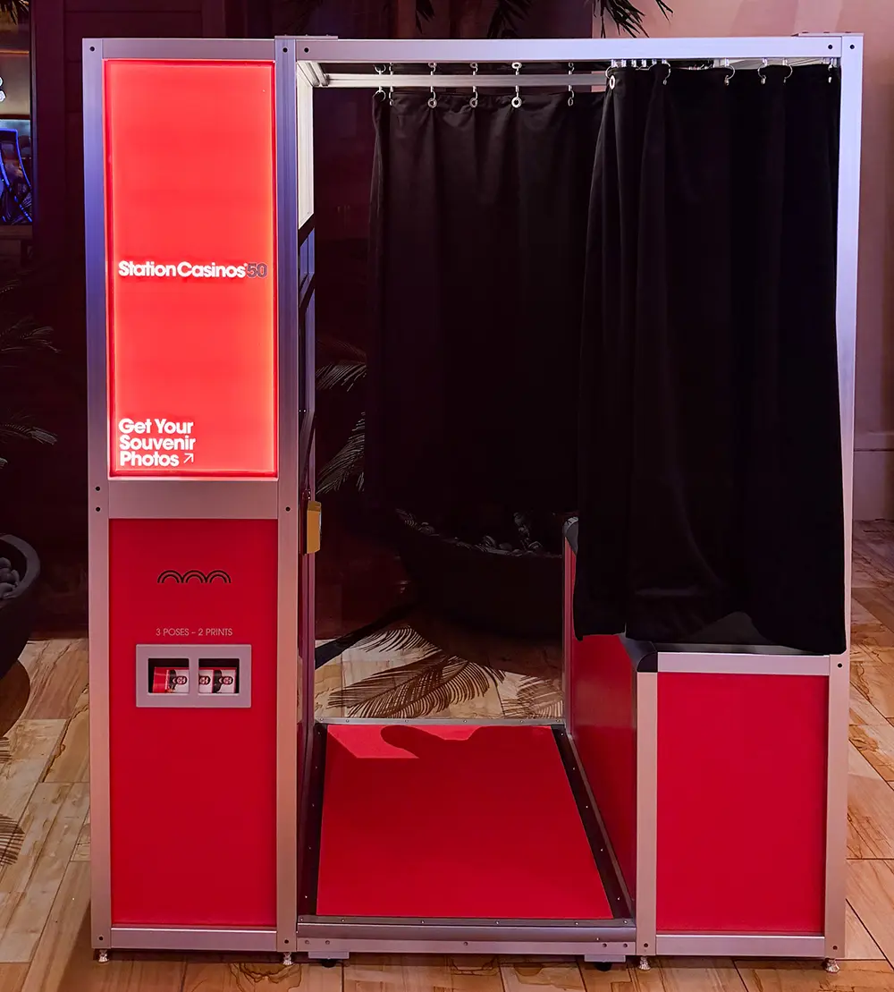 red custom photo booth for a brand activation
