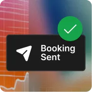 Notification box with a paper plane icon and text 'Booking Sent' accompanied by a green circle with a white checkmark.