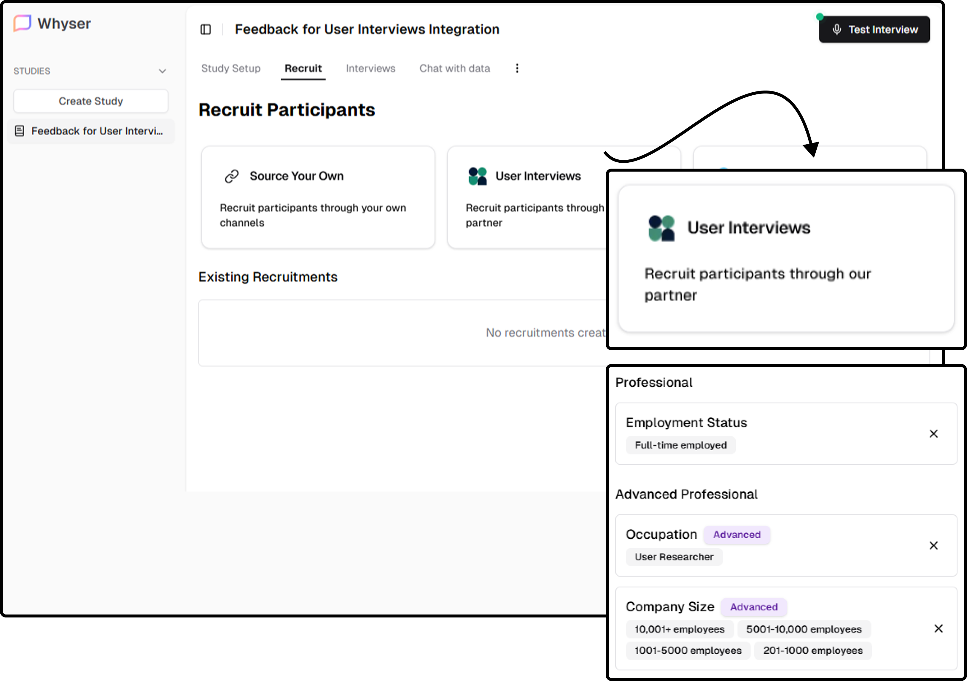 Whyser helps you recruit from User Interviews